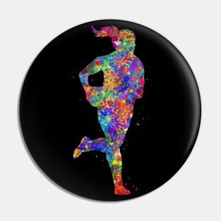 Rugby player girl watercolor Pin