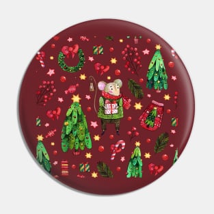 Christmas pattern Mouse, presents, trees, sweaters Pin