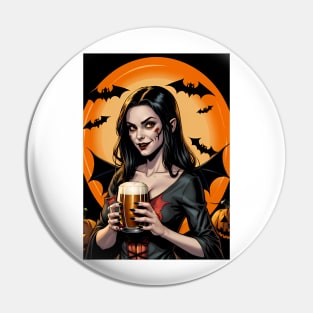 Vampire beer girl of Halloween Pin