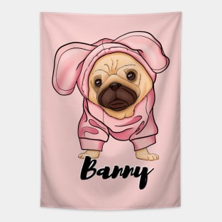 Cute pug puppy, pink bunny Tapestry