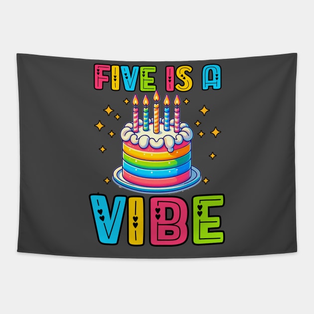 Five Is A Vibe - Boys Girls 5th Birthday Tapestry by KawaiiFoodArt