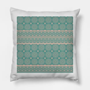 African Ethnic Tribal Blue Green  Faded Pink Pillow