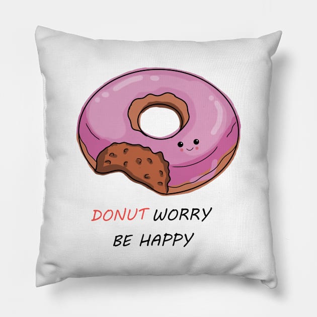 Donut worry be happy Pillow by Emkute