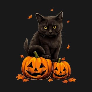 Black Cat Pumpkin Jack O Lantern Halloween Men Women Costume T-Shirt