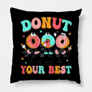 Groovy Donut Stress Best Testing Day Teachers Pillow