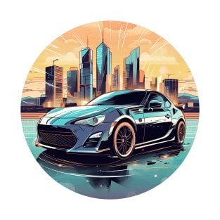 Subaru BRZ / Toyota GT 86 inspired car in front of a modern city skyline bright lights T-Shirt