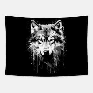 Black and White Paint Dripping Wolf Tee Tapestry