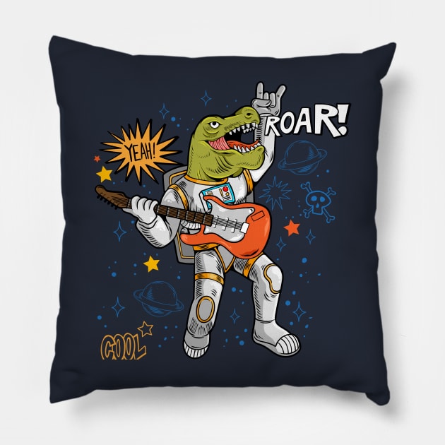 dinosaur astronaut roar Pillow by Mako Design 