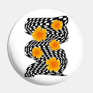 Trippy Psychedelic Checkered Seventies Flower Design Pin