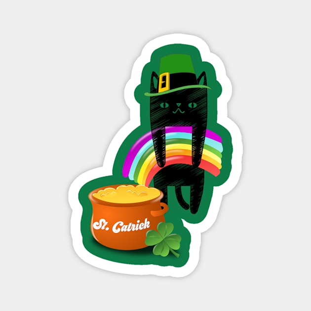 Funny Cat Lover St. Patrick's Day St. Catrick's Day Leprechaun Rainbow Irish Magnet by HuntTreasures