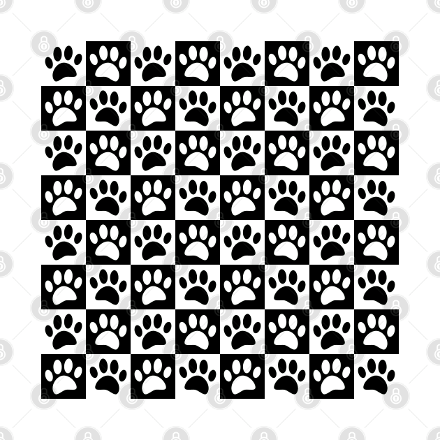 Black And White Dog Paw Print Checkered Pattern by Braznyc