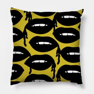 Bloody Lips Pattern in Yellow Pillow