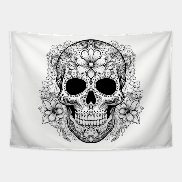 Skull with Flowers Tapestry by Saltwater Soul