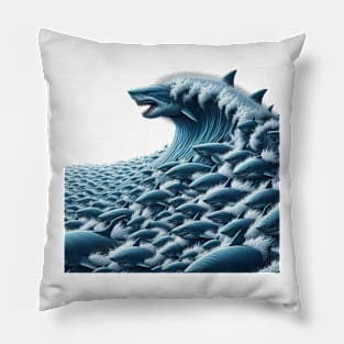 Thousand great white sharks riding a waves Pillow