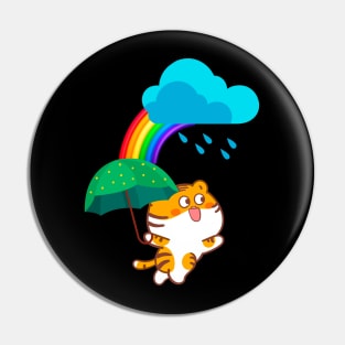 Baby tiger with green umbrella Pin