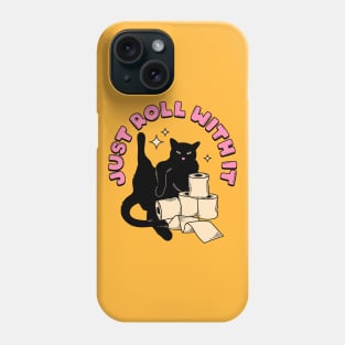 Roll with it Black Cat in yellow Phone Case