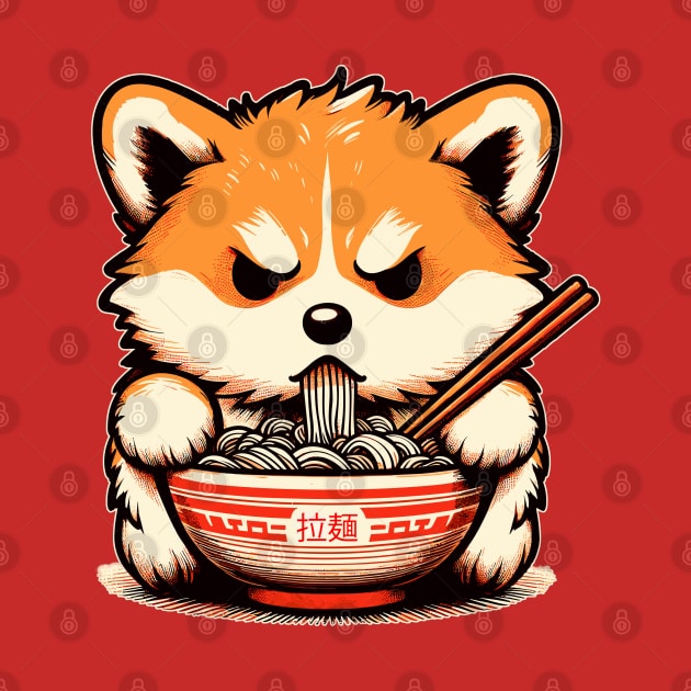 Angry corgi eat noodle ramen by TomFrontierArt