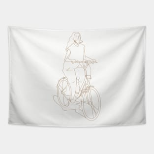 Women On Bicycle ( Line ) Tapestry