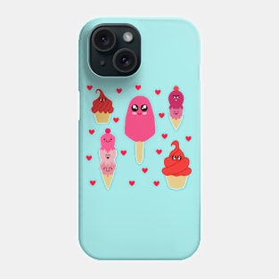 Cute Kawaii Ice Cream Combo With Hearts Phone Case