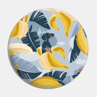 Surrealistic tropical Dachshund bananas // pattern // pastel blue background navy blue dogs and banana fruit leaves Pin