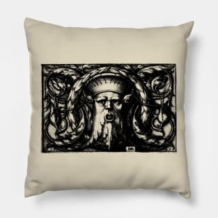 Green Man Renaissance Engraving Black Pillow