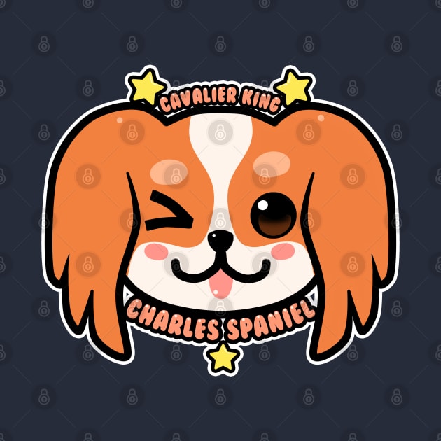 KAWAII Cavalier King Charles Spaniel Dog Face by TechraNova