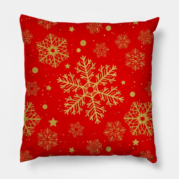 Golden snowflakes on red Pillow by katerinamk