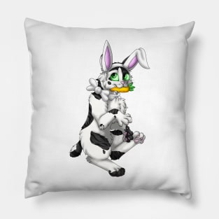 Bobtail BunnyCat: Black Bicolor Tabby (White) Pillow