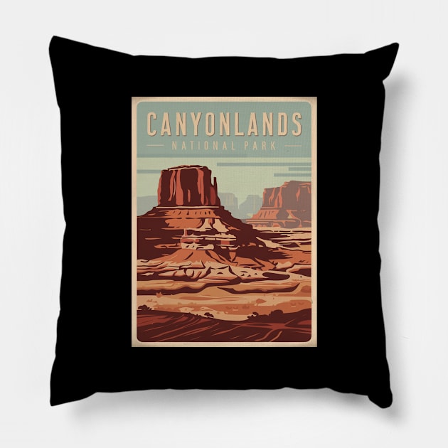 Retro Illustration of Canyonlands National Park Pillow by Perspektiva