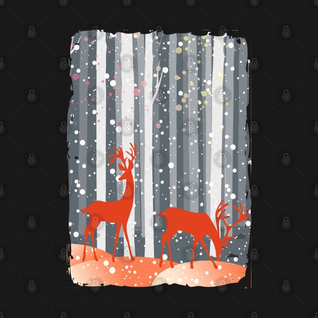 Enchanted forest, winter forest, forest with red deer by Collagedream