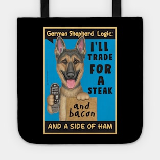 German Shepherd holding remote control Tote