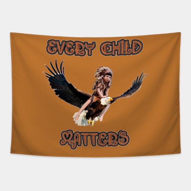 Every child matters. Child riding a bald eagle. Tapestry by SafSafStore