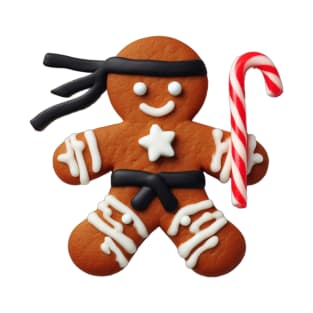 Funny Ninja Gingerbread Man Cookie Candy Cane Sword T-Shirt