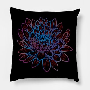 Colorful chrysanthemum or Mums flower drawing - light blue faded to red and purple Pillow