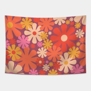 Retro Flowers 60s 70s Aesthetic Floral Pattern Orange Pink Purple Mustard Tapestry