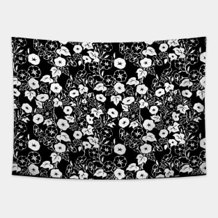 Alternate Morning Glory Flower Garden BW II Tapestry