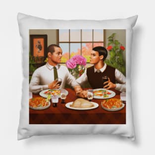 Mixed Race Gay Couple Thanksgiving Dinner Pillow