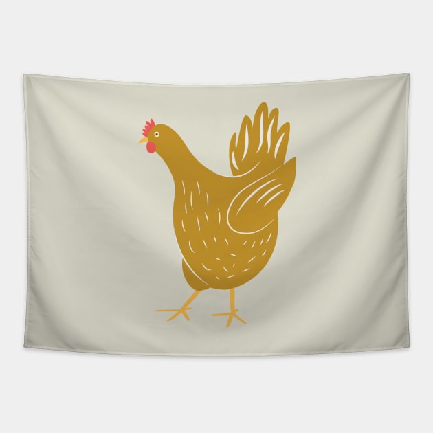 Happy Yellow Hen Tapestry by KeiKeiCreative