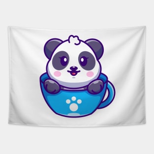 Cute panda on cup coffee cartoon Tapestry