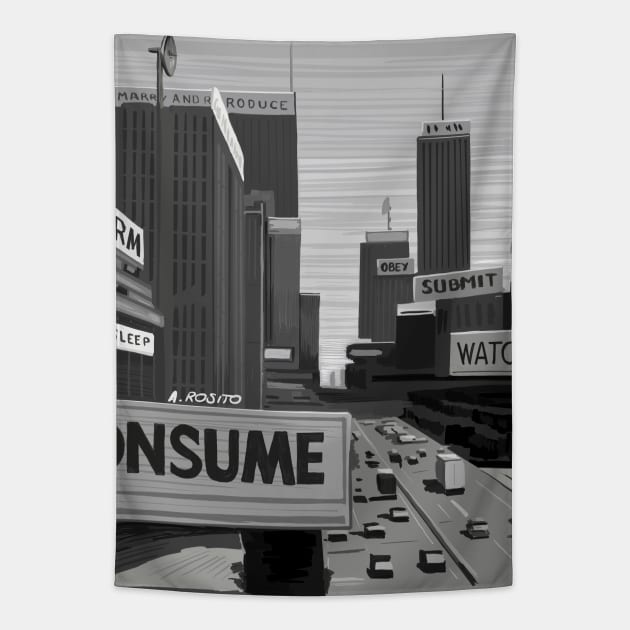 They Live Illustration by Burro Tapestry by burrotees