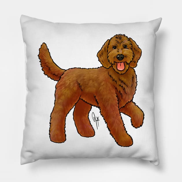 Dog - Goldendoodle - Red Pillow by Jen's Dogs Custom Gifts and Designs