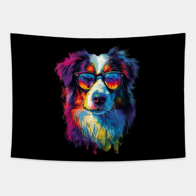 Colourful Cool Golden Doodle Dog with Sunglasses Tapestry by CollSram