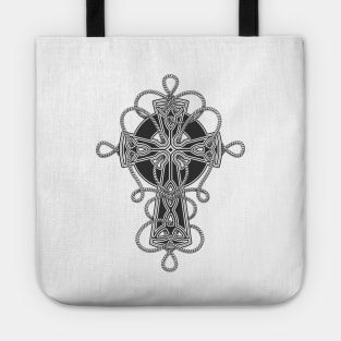 Celtic Cross entwined by ropes Tattoo in engraving style. Tote