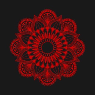 Flower Mandala (red on black) T-Shirt