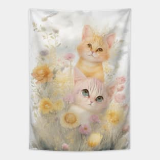 Yellow Cats in the Flower Garden Tapestry