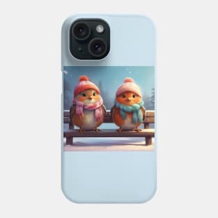 Winter Whimsy: Adorable Robins on Snowy Bench Phone Case