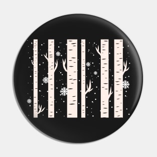 Birch Trees In Winter Snow On Dark Navy Blue Background Pin