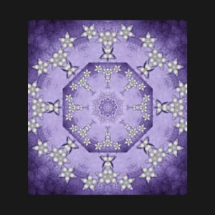 Silver flowers on deep purple textured mandala T-Shirt