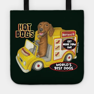 fun cute awesome Doxie Dachshund in Yellow Hotdog Truck Tote