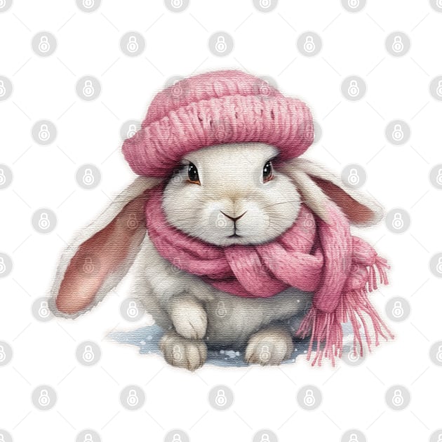 Adorable cute rabbit wearing a pink hat and scarf by JnS Merch Store